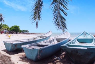 fishing boats on the beach of el porvenir, Cordoba on colombia's caribbean coast